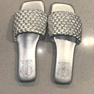 Brand new Vince Camuto, metallic silver woven sandals